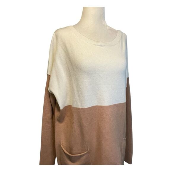 Pretty Garden Colorblock Sweater Mini Dress Cream Tan Knit S - Picture 5 of 10